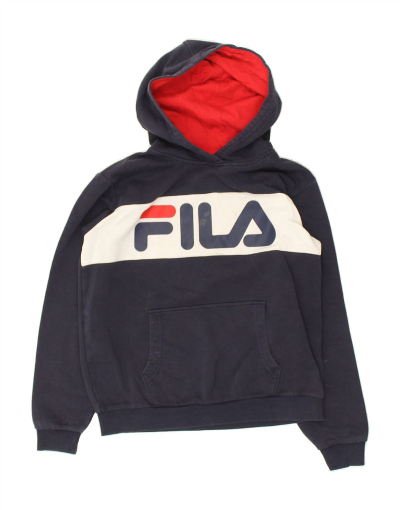 FILA Boys Graphic Hoodie Jumper 11-12 Years Navy Blue Cotton | Vintage Fila | Thrift | Second-Hand Fila | Used Clothing | Messina Hembry 