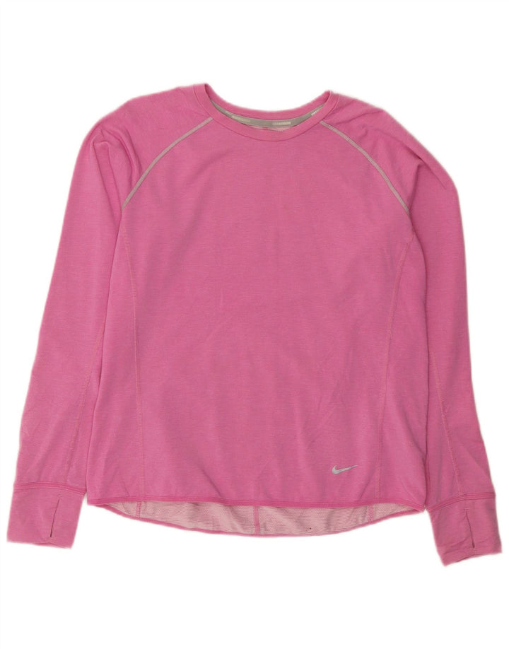 NIKE Womens Dri Fit Top Long Sleeve UK 18 XL Pink Lyocell