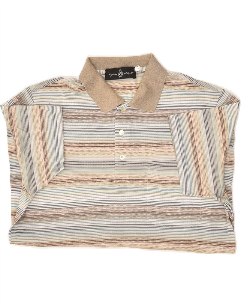 MAGLIERIA Mens Polo Shirt Large Brown Striped Cotton | Vintage Maglieria | Thrift | Second-Hand Maglieria | Used Clothing | Messina Hembry 