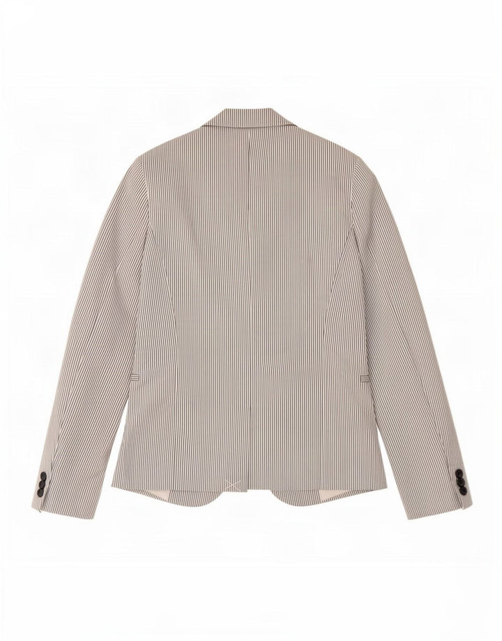 Zara Womens 1 Button Blazer Jacket EU 38 Small Blue Striped Cotton