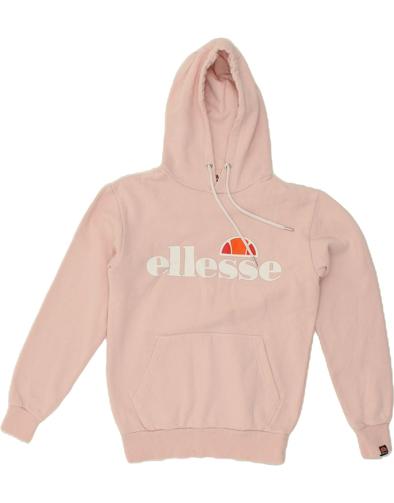 ELLESSE Womens Graphic Hoodie Jumper UK 8 Small  Pink Cotton | Vintage Ellesse | Thrift | Second-Hand Ellesse | Used Clothing | Messina Hembry 