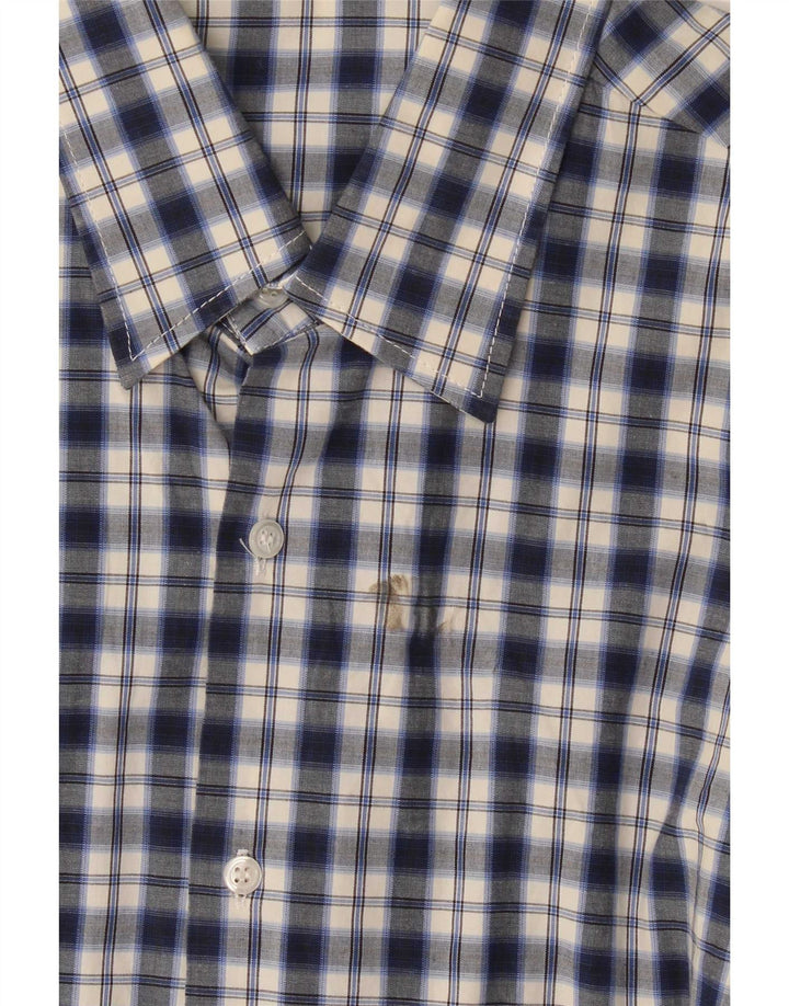 Naracamicie Mens Shirt Medium Navy Blue Check Cotton
