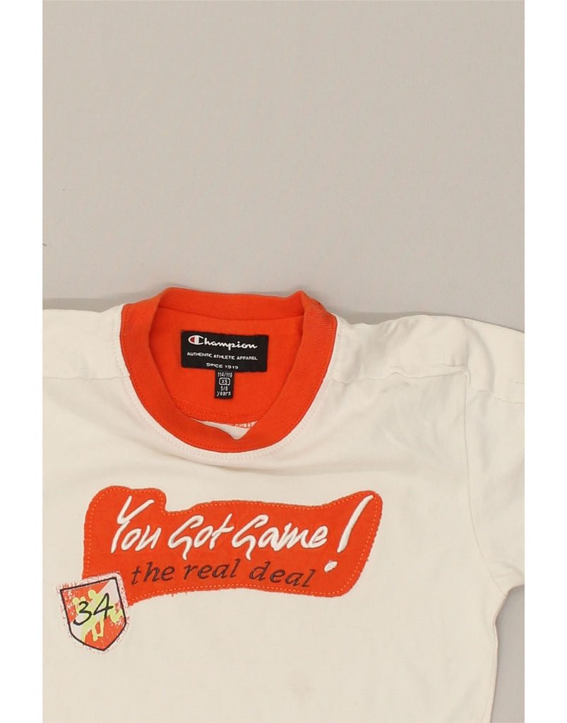 CHAMPION Girls Graphic T-Shirt Top 5-6 Years XS  White Cotton | Vintage Champion | Thrift | Second-Hand Champion | Used Clothing | Messina Hembry 