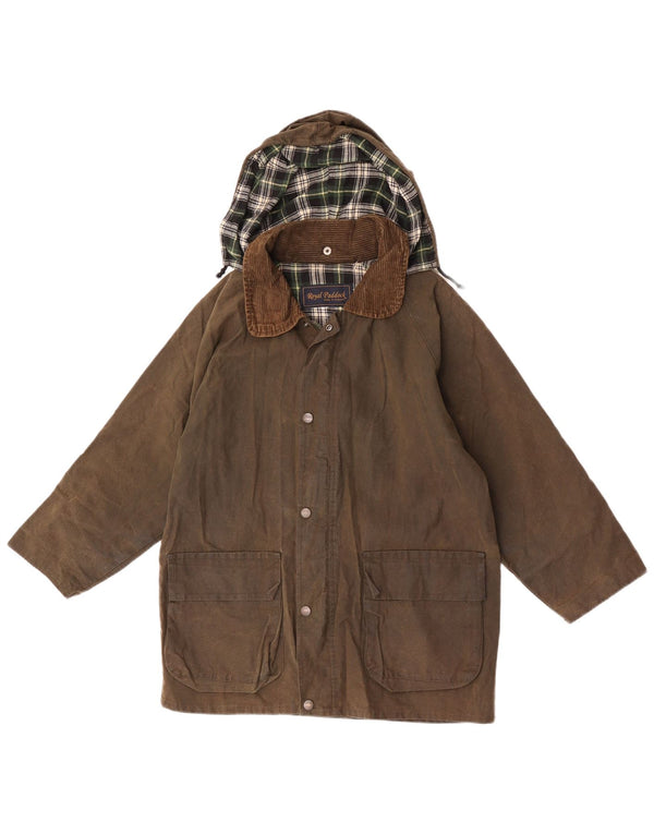Royal Paddock Boys Hooded Waxed Cotton Jacket 13-14 Years Khaki Cotton