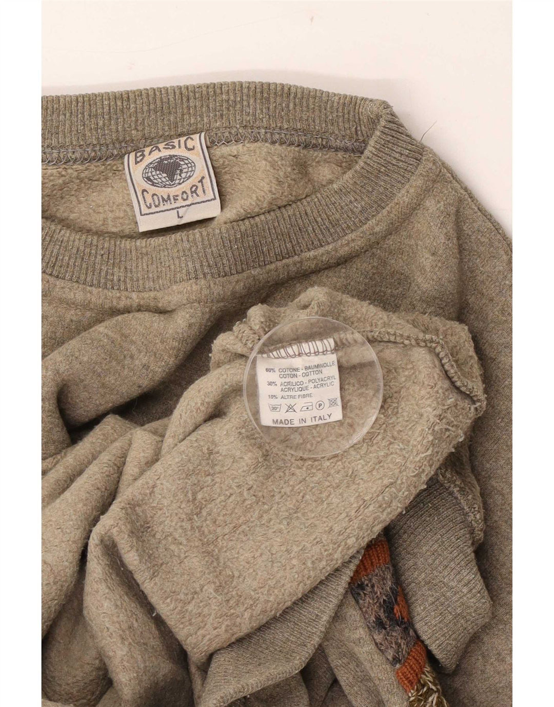 Vintage Mens Graphic Sweatshirt Jumper Large Grey Geometric Cotton