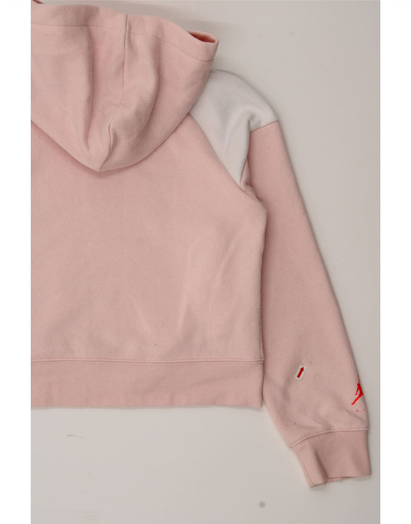 JORDAN Girls Crop Hoodie Jumper 10-11 Years Medium Pink Colourblock Vintage Jordan and Second-Hand Jordan from Messina Hembry 