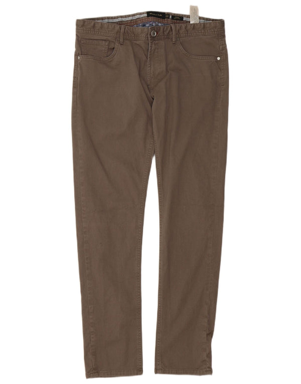 Massimo Dutti Mens Slim Fit Casual Trousers EU 42 Large W32 L32 Grey Cotton