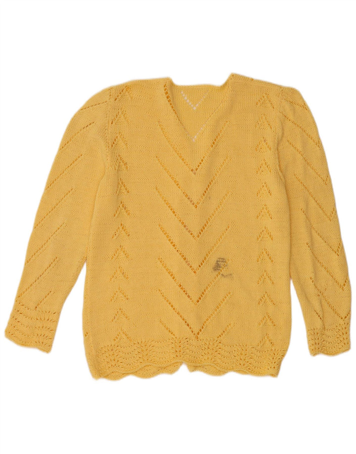 VINTAGE Womens Open Cardigan Sweater UK 12 Medium Yellow