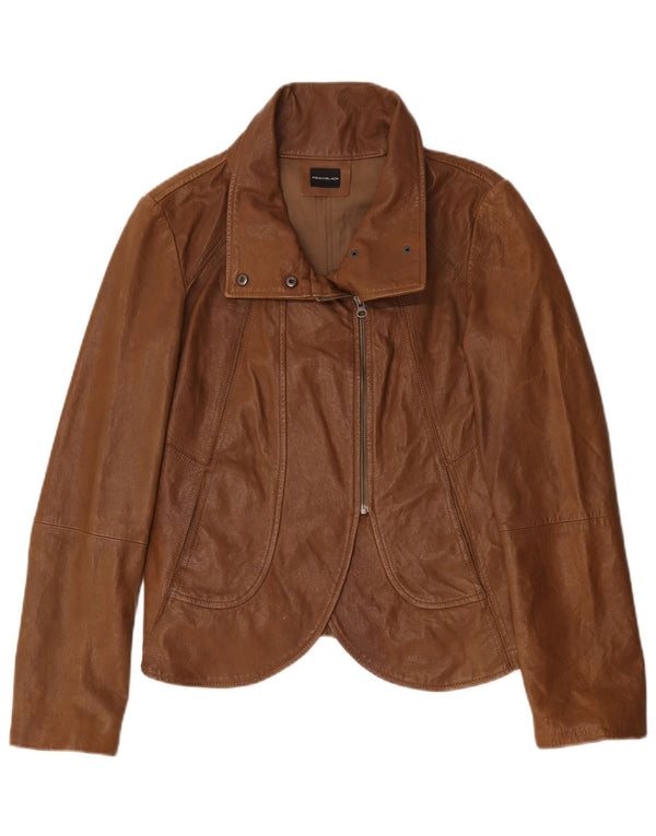 Penny Black Womens Leather Biker Jacket UK 14 Large Brown Leather