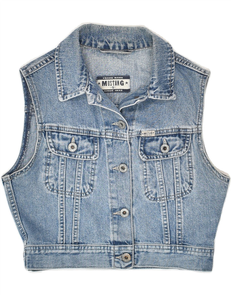 MUSTANG Womens Crop Denim Gilet UK 10 Small Blue Cotton | Vintage Mustang | Thrift | Second-Hand Mustang | Used Clothing | Messina Hembry 