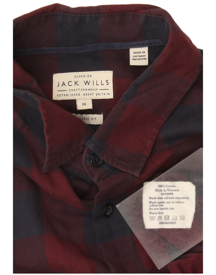 Jack Wills Mens Classic Fit Shirt Medium Burgundy Gingham Cotton