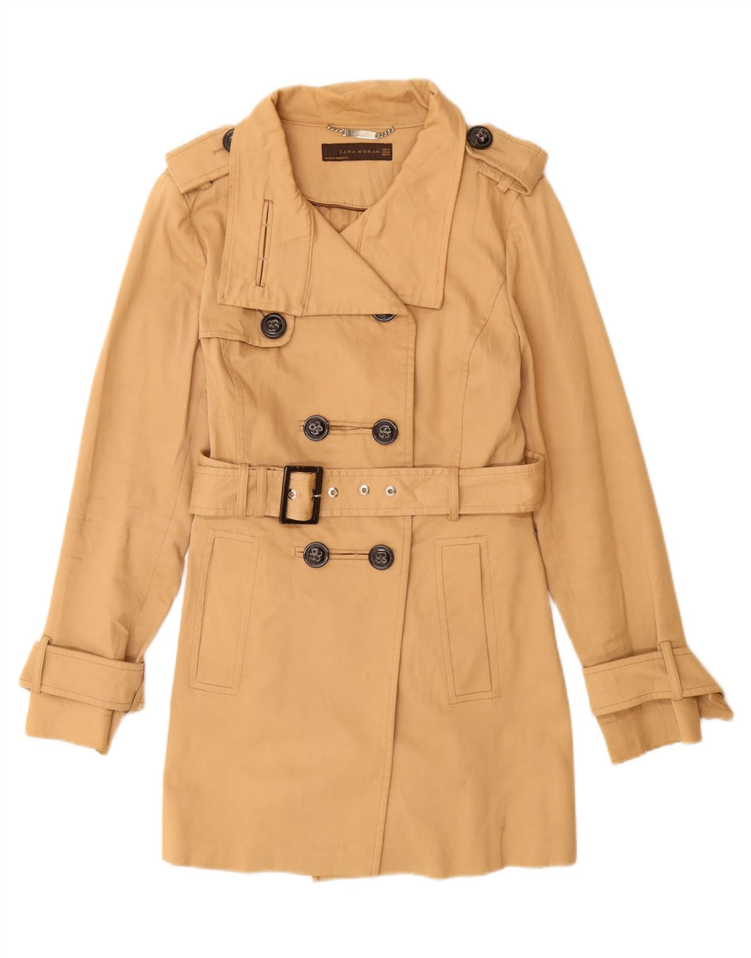 Zara Womens Trench Coat UK 12 Medium Beige Cotton
