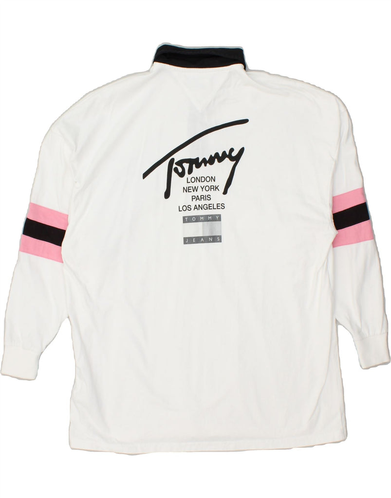 TOMMY HILFIGER Womens Graphic Long Sleeve Rugby Polo Shirt UK 6 XS White | Vintage Tommy Hilfiger | Thrift | Second-Hand Tommy Hilfiger | Used Clothing | Messina Hembry 