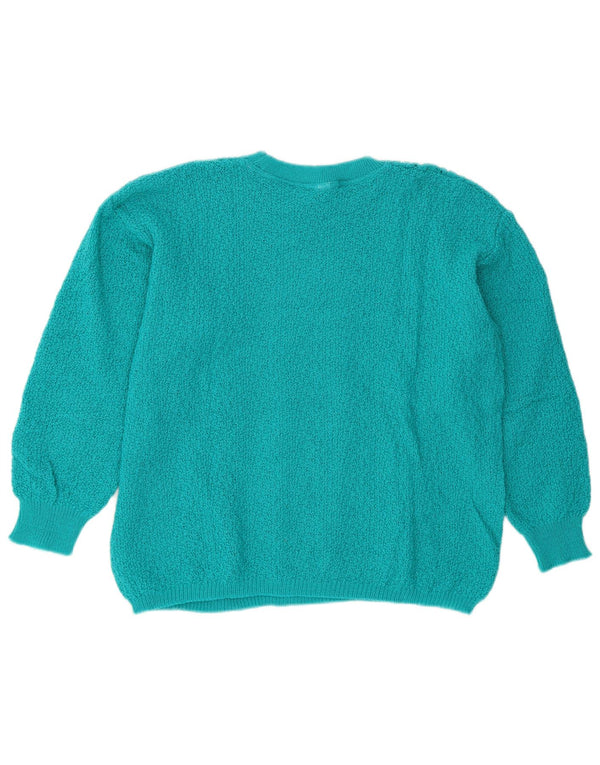 Vintage Womens Crop Crew Neck Jumper Sweater EU 44/46 XL Green Acrylic