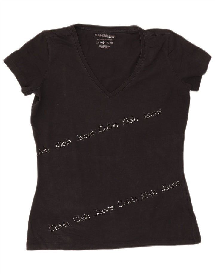 CALVIN KLEIN JEANS Womens Graphic T-Shirt Top UK 12 Medium Black