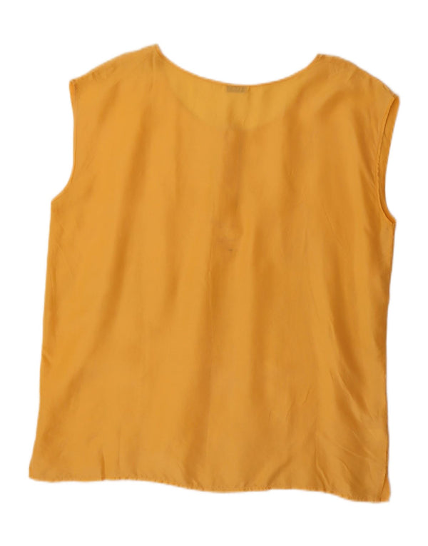 Vintage Womens Sleeveless Blouse Top UK 20 2XL Yellow Silk