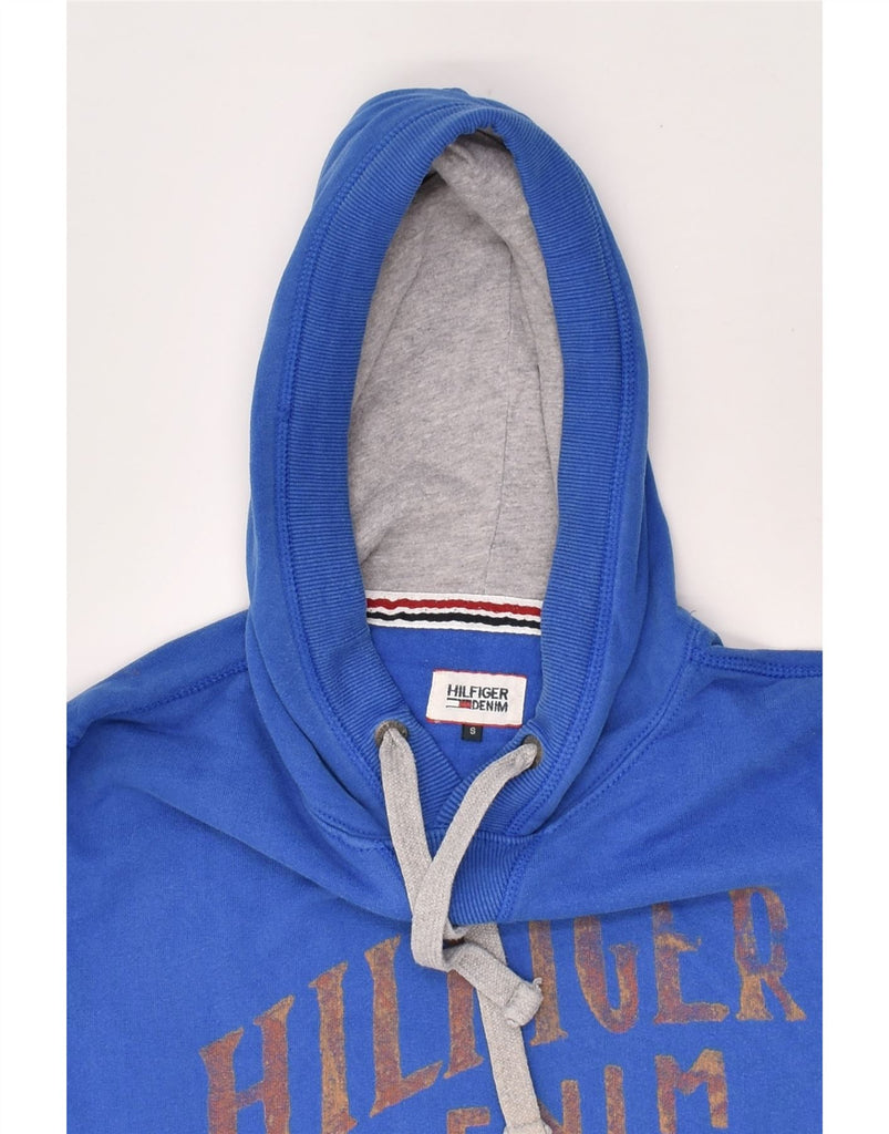 TOMMY HILFIGER Mens Brooklyn Graphic Hoodie Jumper Small Blue Cotton | Vintage Tommy Hilfiger | Thrift | Second-Hand Tommy Hilfiger | Used Clothing | Messina Hembry 