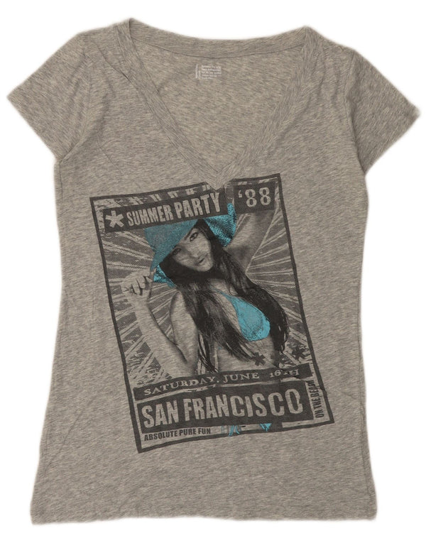 BENETTON Womens Graphic T-Shirt Top UK 12 Medium Grey Flecked