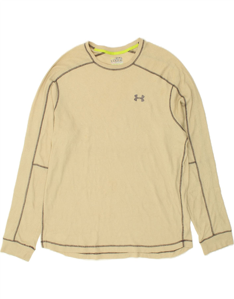 UNDER ARMOUR Mens Loose Fit Top Long Sleeve 2XL Beige Polyester | Vintage Under Armour | Thrift | Second-Hand Under Armour | Used Clothing | Messina Hembry 
