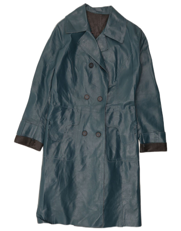 Vintage Womens Leather Coat IT 40 Small Blue Colourblock