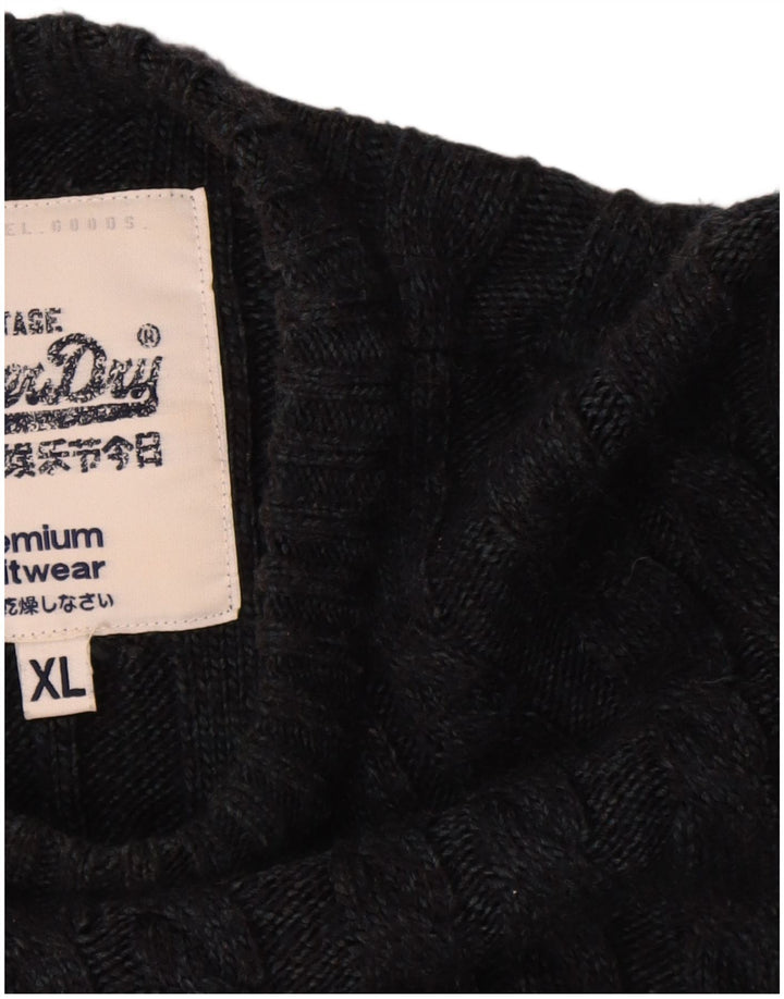 Superdry Mens Boat Neck Jumper Sweater XL Black Acrylic