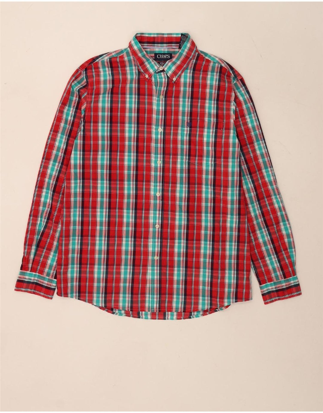 Chaps Mens Stretch Regular Fit Shirt XL Red Plaid Cotton