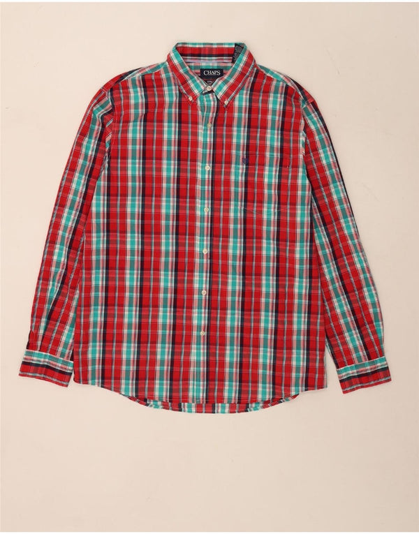 Chaps Mens Stretch Regular Fit Shirt XL Red Plaid Cotton