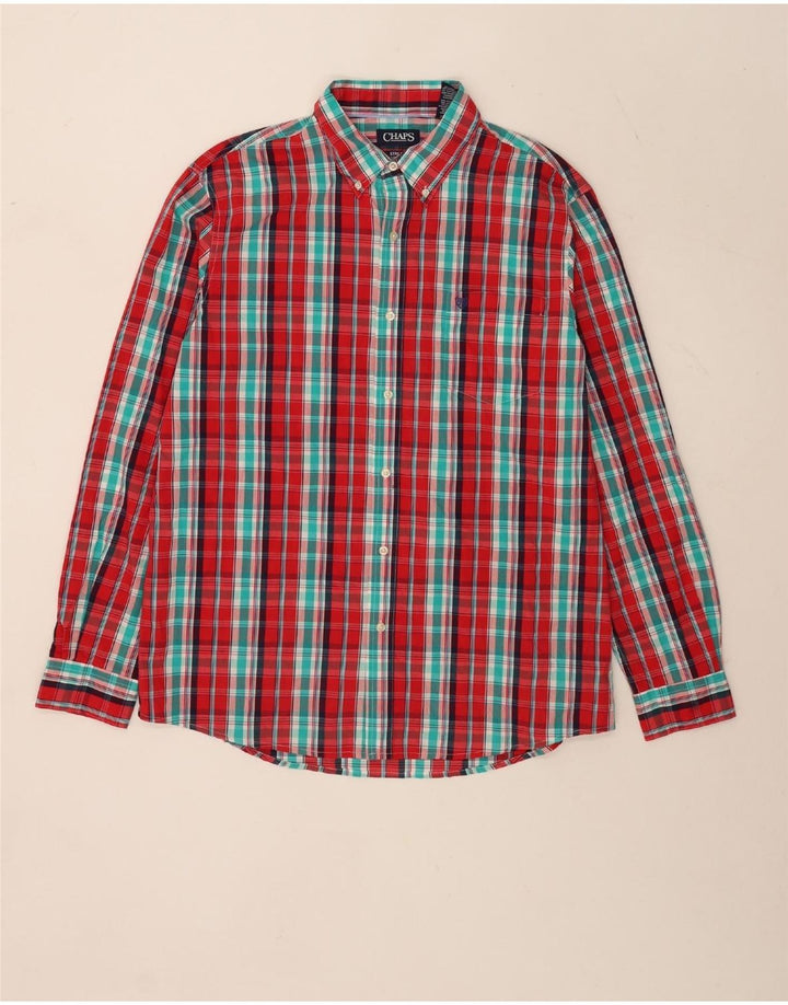 Chaps Mens Stretch Regular Fit Shirt XL Red Plaid Cotton