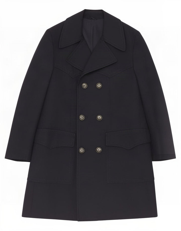 Vintage Mens Double Breasted Coat IT 50 Large Navy Blue