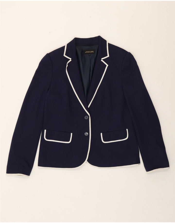 Jaeger Womens 2 Button Blazer Jacket UK 14 Large Navy Blue Viscose Classic