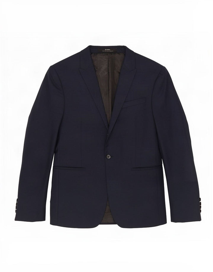 Zara Mens 1 Button Blazer Jacket EU 48 Medium Navy Blue