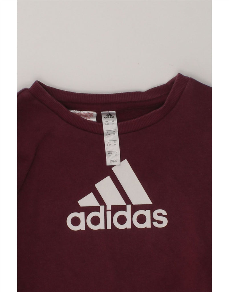 ADIDAS Girls Graphic Sweatshirt Jumper 2-3 Years Maroon Cotton | Vintage Adidas | Thrift | Second-Hand Adidas | Used Clothing | Messina Hembry 