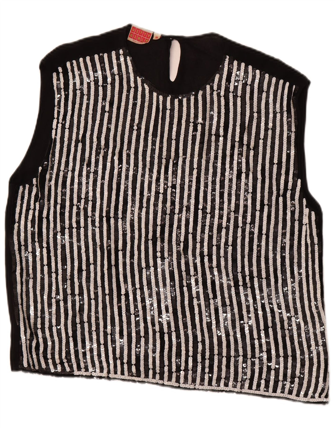 WITTY GIRL Womens Sleeveless Blouse Top UK 14 Medium Black Striped Viscose