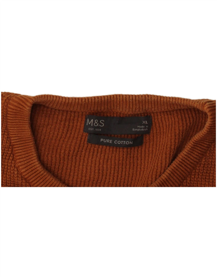 Marks & Spencer Mens Crew Neck Jumper Sweater XL Brown Cotton