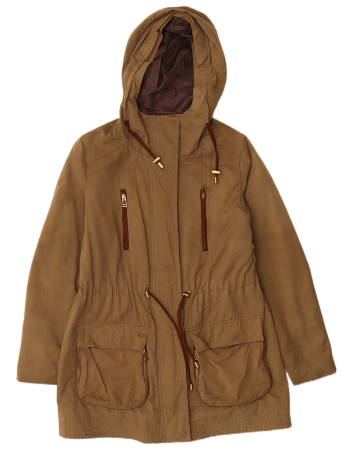 Zara Womens Hooded Parka Jacket UK 14 Medium Khaki Polyester