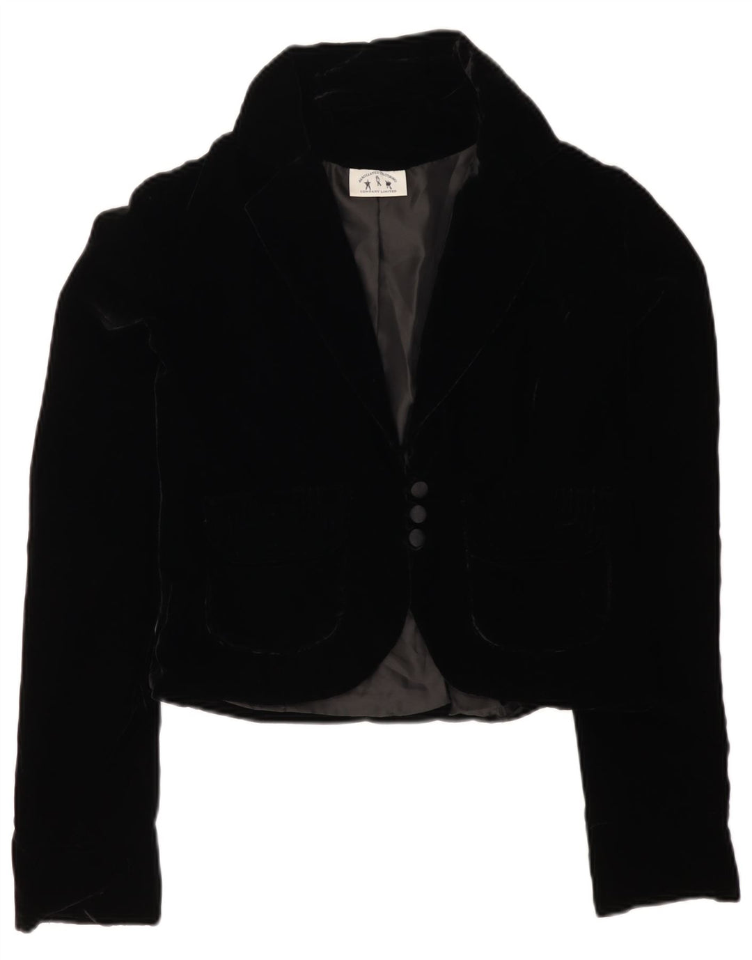 VINTAGE Womens 3 Button Velvet Blazer Jacket UK 12 Medium Black