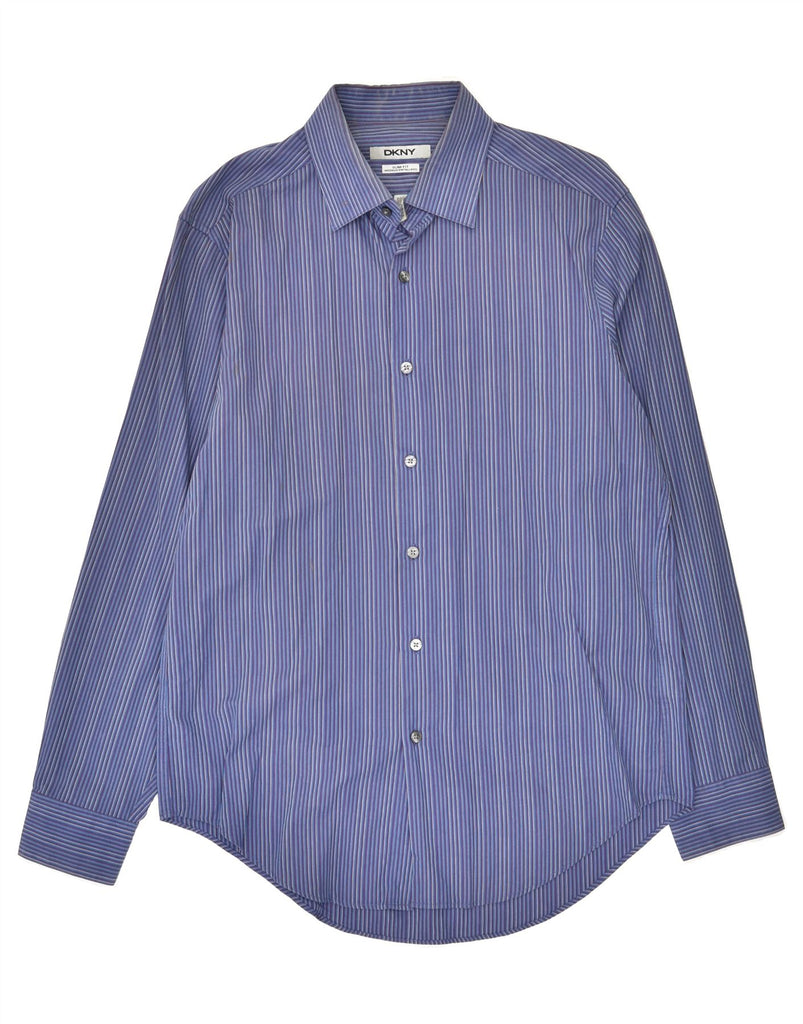 DKNY Mens Slim Fit Shirt Medium Navy Blue Pinstripe Cotton | Vintage Dkny | Thrift | Second-Hand Dkny | Used Clothing | Messina Hembry 