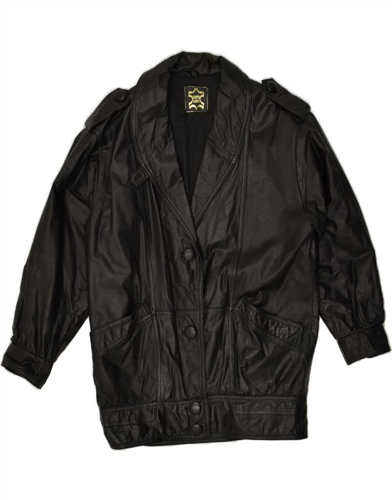 VINTAGE Womens Leather Coat UK 14 Large Black Leather | Vintage Vintage | Thrift | Second-Hand Vintage | Used Clothing | Messina Hembry 