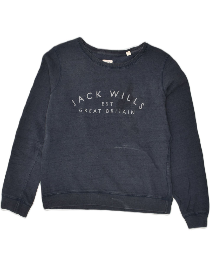 JACK WILLS Womens Graphic Sweatshirt Jumper UK 10 Small  Navy Blue Cotton | Vintage Jack Wills | Thrift | Second-Hand Jack Wills | Used Clothing | Messina Hembry 