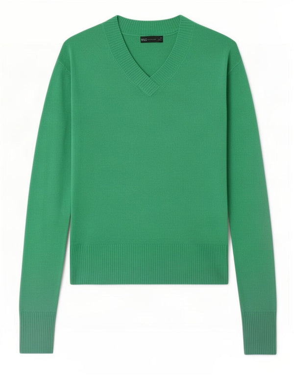 Marks & Spencer Womens V-Neck Jumper Sweater UK 12 Medium Green Acrylic