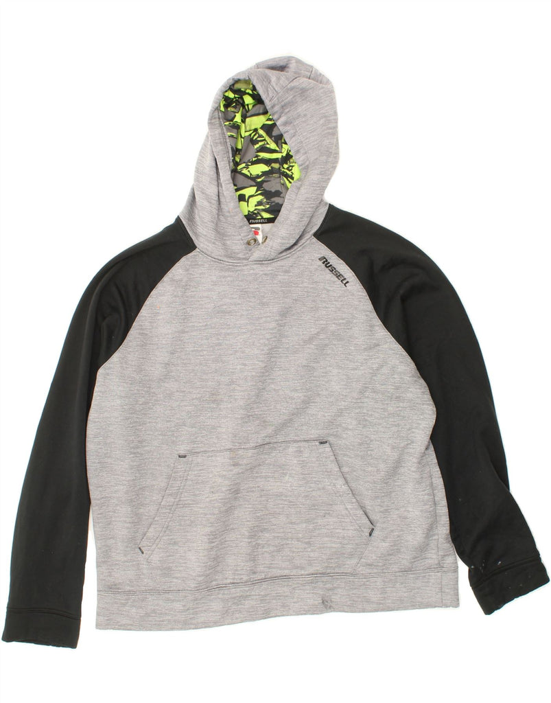 RUSSELL ATHLETIC Mens Hoodie Jumper UK 42/44 Large Grey Colourblock Vintage Russell Athletic and Second-Hand Russell Athletic from Messina Hembry 