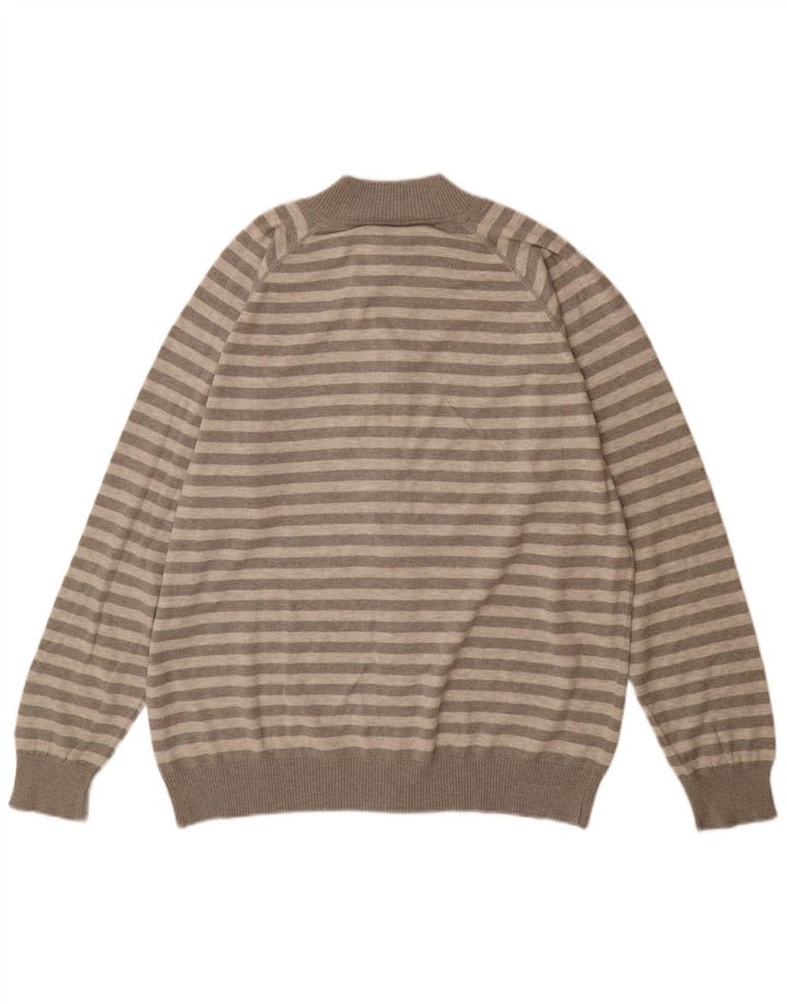 Lacoste Mens Cardigan Sweater Size 7 2XL Grey Striped Cotton