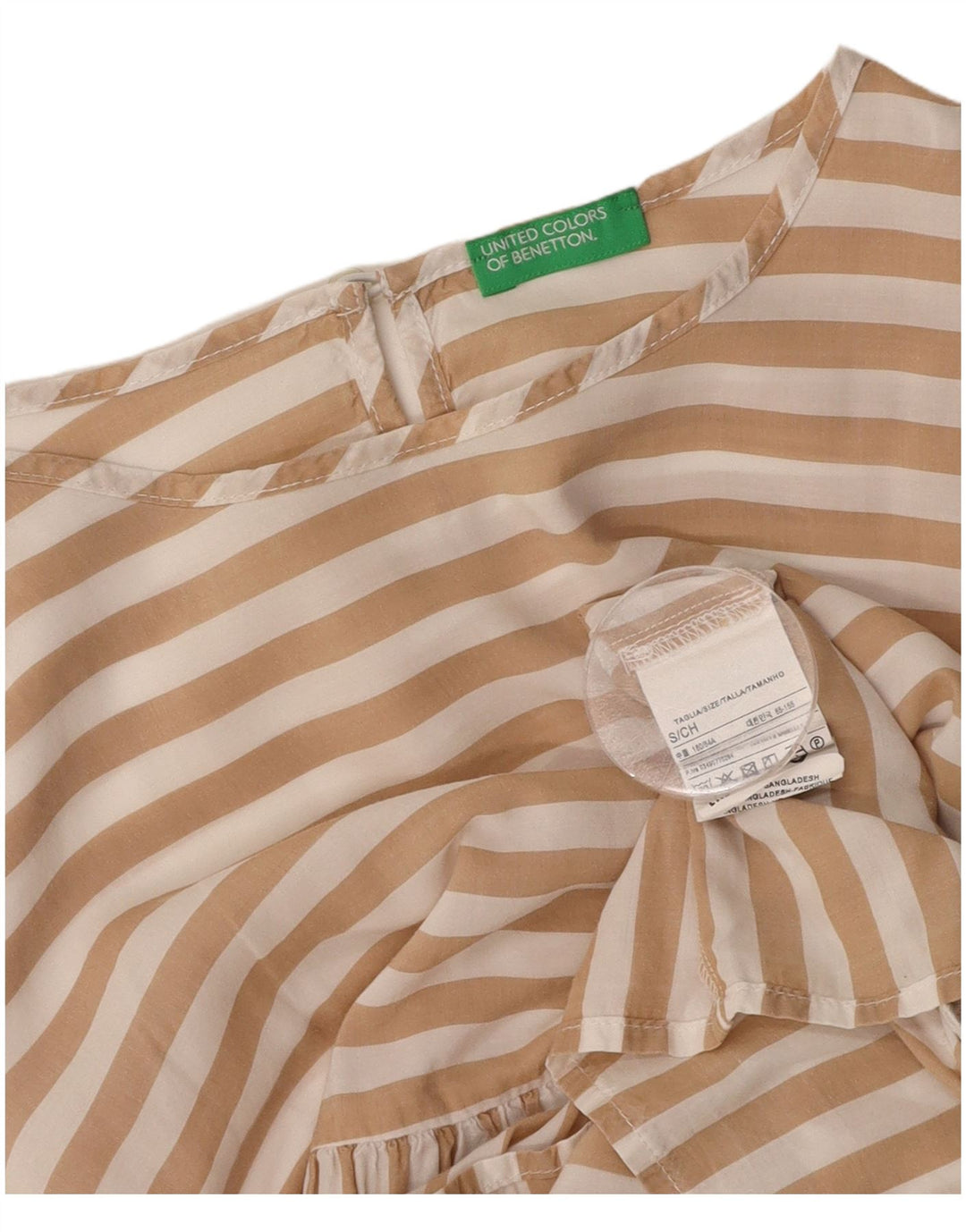 BENETTON Womens Oversized Blouse Top UK 10 Small Beige Pinstripe Lyocell