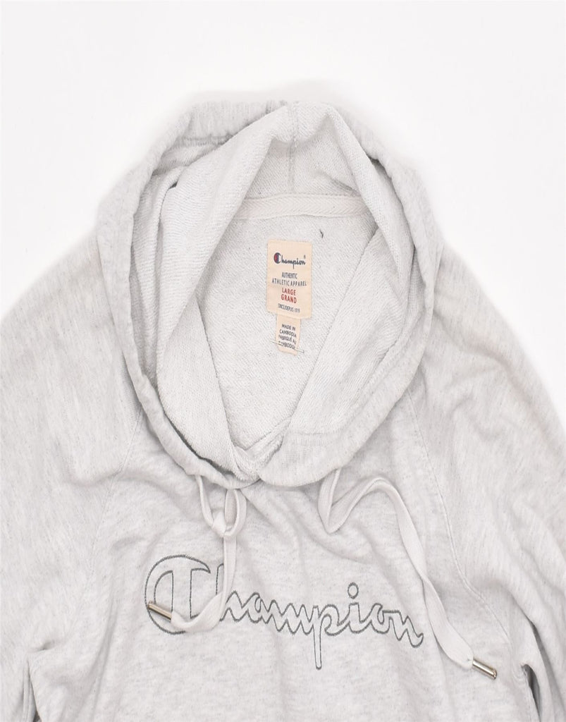 CHAMPION Womens Graphic Hoodie Jumper UK 16 Large Grey Cotton | Vintage | Thrift | Second-Hand | Used Clothing | Messina Hembry 