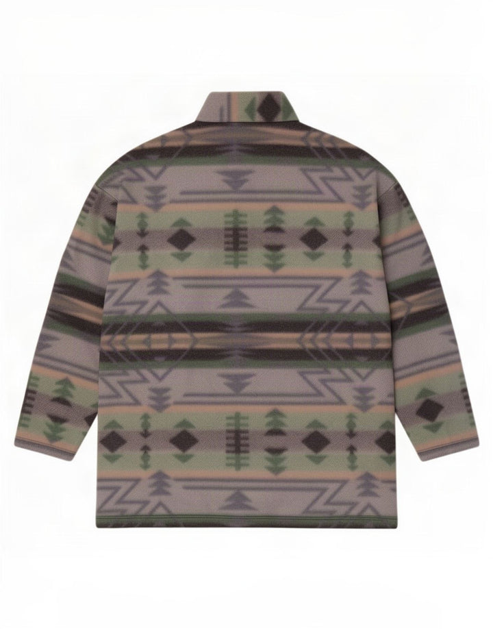 Vintage Mens Zip Neck Fleece Jumper Medium Multicoloured Geometric