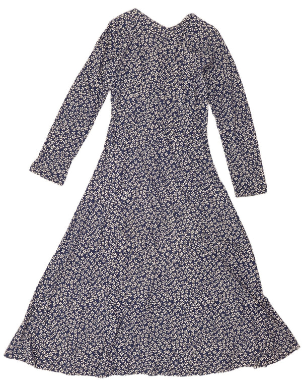 Michele Boyard Womens Long Sleeve Maxi Dress UK 14 Large Navy Blue Floral