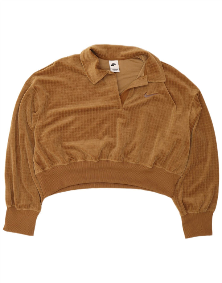 Nike Womens Oversized Velour Sweatshirt Jumper UK 16 Large Brown Polyester