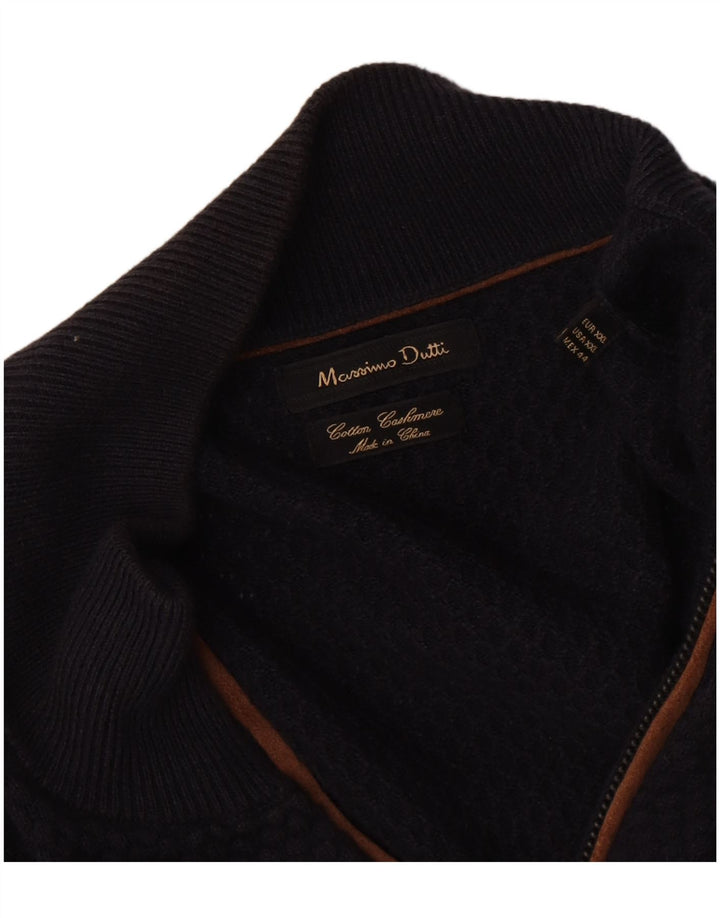 Massimo Dutti Mens Cardigan Sweater 2XL Navy Blue Cotton