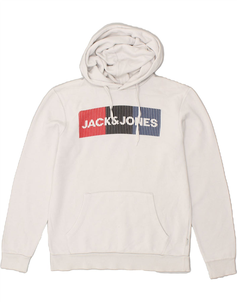 JACK & JONES Mens Graphic Hoodie Jumper Small White Cotton | Vintage Jack & Jones | Thrift | Second-Hand Jack & Jones | Used Clothing | Messina Hembry 