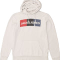 JACK & JONES Mens Graphic Hoodie Jumper Small White Cotton | Vintage Jack & Jones | Thrift | Second-Hand Jack & Jones | Used Clothing | Messina Hembry 